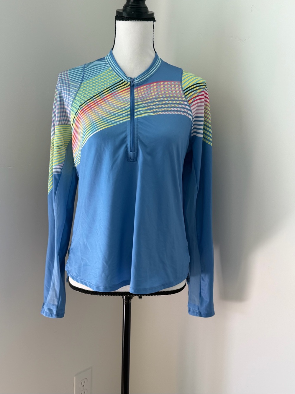 Lucky in Love Light Blue Long Sleeve Athletic Top with Rainbow Accent